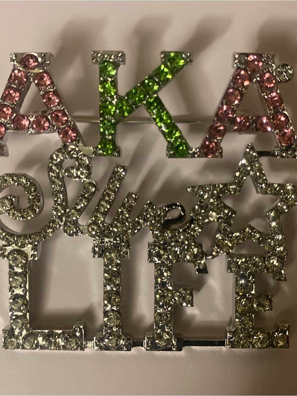 AKA Silver Life Rhinestone Brooch Pin - Pink & Green Accents - Picture 2 of 2